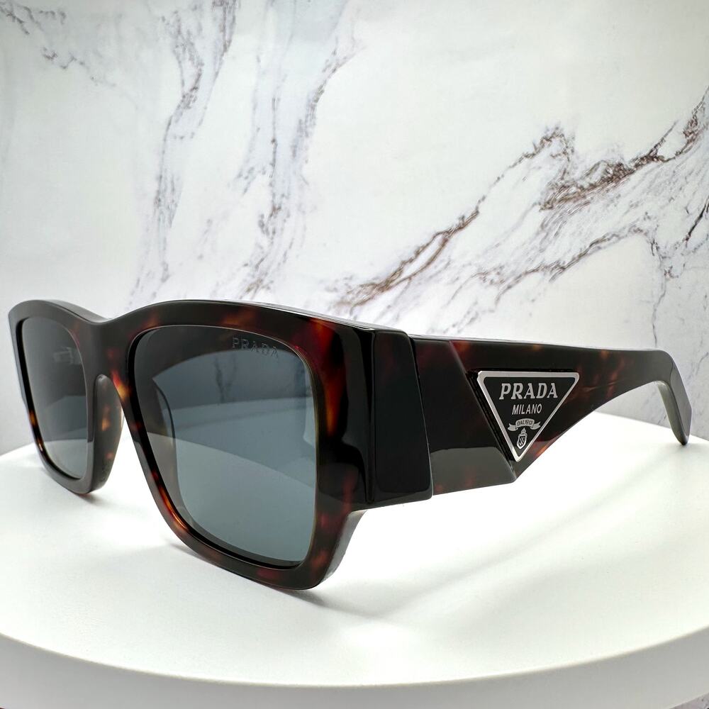 New PRADA Sunglasses Brown Root Tortoise Square Men's Plaque Logo - Picture 3 of 16